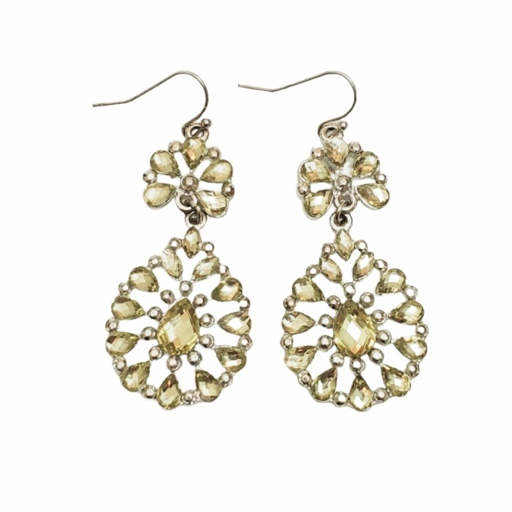 Big Statement Crystal Earrings Flower Yellow Teardrop Dangle 2.5" Long